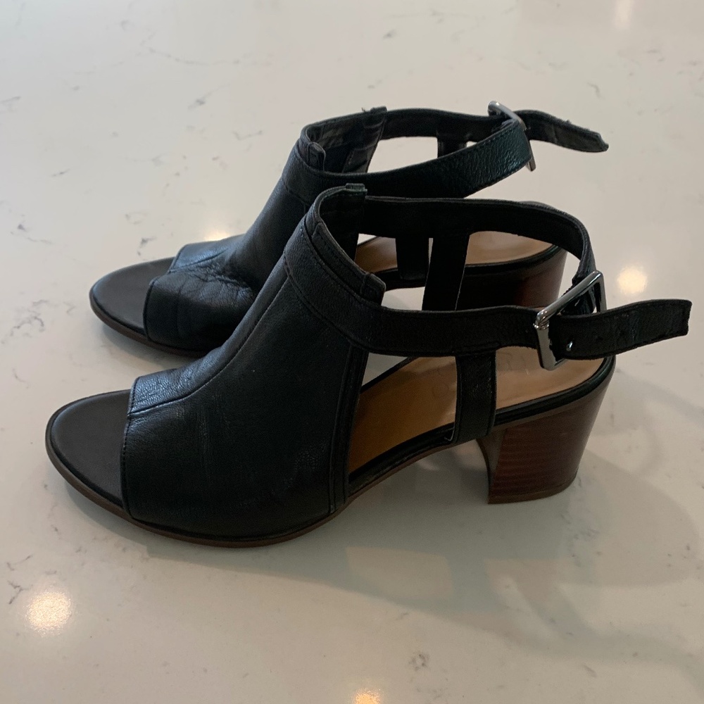 Franco Sarto Harlet Black Leather Slingback Block Heel Sandals Size 7 - Picture 3 of 4